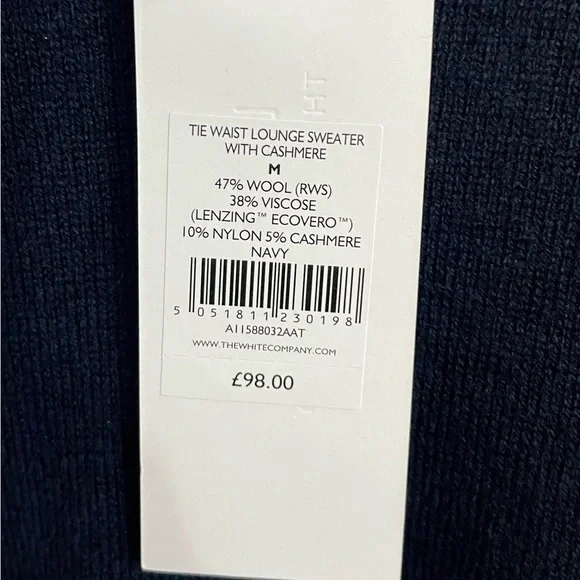 The White Company Tie Waist Lounge Sweater with Cashmere Wool Navy Blue NWT - Picture 10 of 15